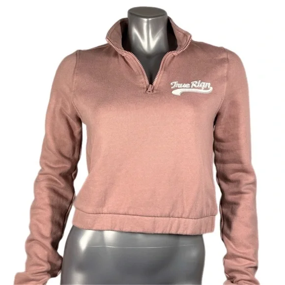 True Religion | Flock Mock Neck Quarter-Zip Pullover Light Pink Sweatshirt - Picture 7 of 12